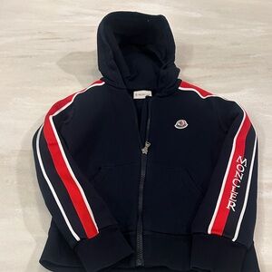 Moncler Kids Navy hoodie zip up with Red Accents